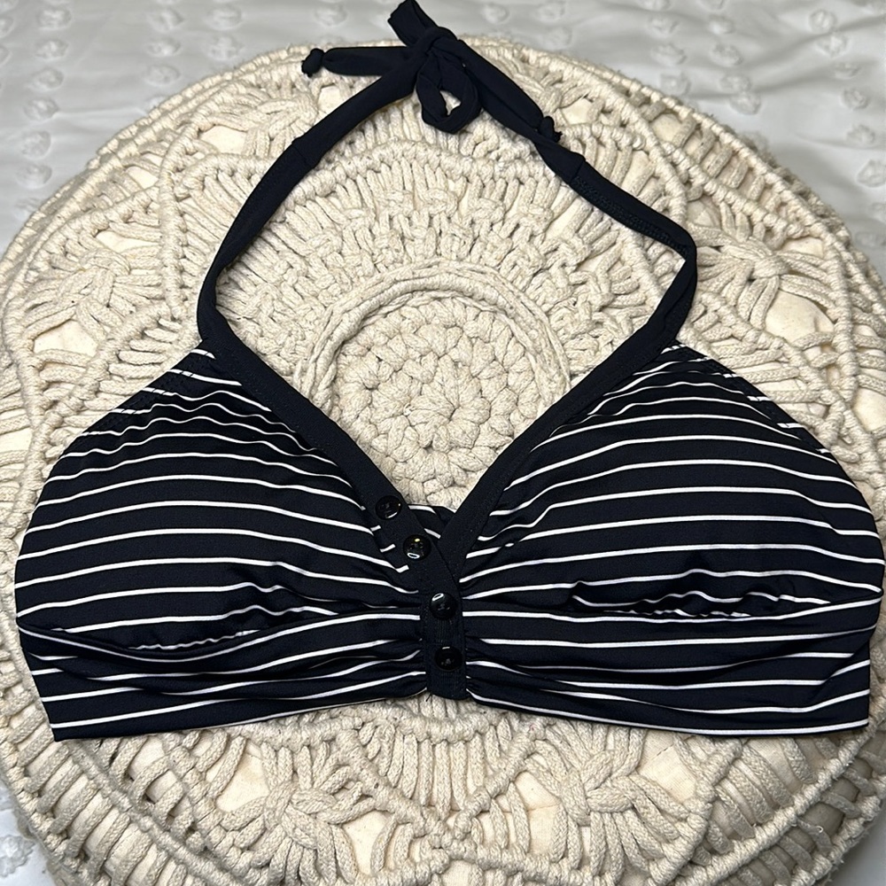 Robin Piccone Black & White Stripe Bikini Top